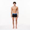 imageLacoste Mens Cotton Stretch Essentials Trunks 3PackBlack With Ocean BlueSky MistGraphite Waistbands