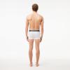 imageLacoste Mens Cotton Stretch Essentials Trunks 3PackBlackWhiteGrey With Multicolor Waistband