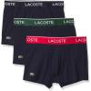 imageLacoste Mens Cotton Stretch Essentials Trunks 3PackNavy With Azure BlueGreen PepperMustard Waistbands New