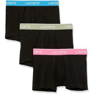 imageLacoste Mens Cotton Stretch Essentials Trunks 3PackBlack With Azure BlueSage GreyPink Waistbands