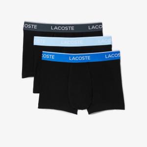 imageLacoste Mens Cotton Stretch Essentials Trunks 3PackBlack With Ocean BlueSky MistGraphite Waistbands