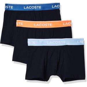 imageLacoste Mens Cotton Stretch Essentials Trunks 3PackNavy With Light BlueOrangeBlue Waistbands