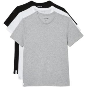 imageLacoste Mens 100 Cotton Regular Fit Crew Neck TShirt 3PackWhiteDove GreyBlack