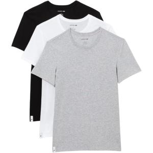 imageLacoste Mens 100 Cotton Slim Fit Crew Neck TShirt 3PackWhiteDove GreyBlack