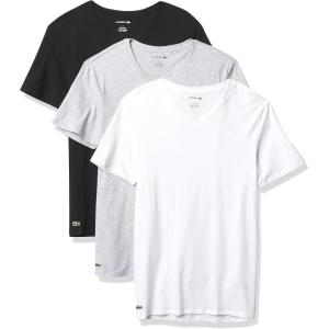 imageLacoste Mens 100 Cotton Slim Fit VNeck TShirt 3PackWhiteDove GreyBlack