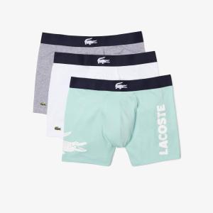 imageLacoste Mens Cotton Stretch Big Croc Print Boxer Briefs 3PackArctic BlueDove GreyWhite