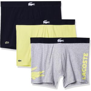 imageLacoste Mens Cotton Stretch Big Croc Print Boxer Briefs 3PackDove GreyNeon YellowNavy Blue