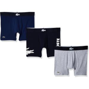 imageLacoste Mens Cotton Stretch Big Croc Print Boxer Briefs 3PackNavy Blue New