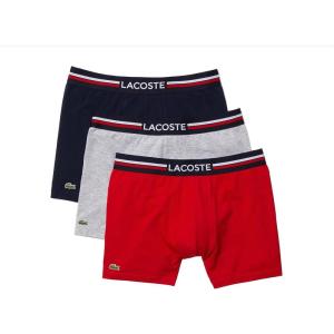 imageLacoste Mens Cotton Stretch Big Croc Print Boxer Briefs 3PackNavySilverRed