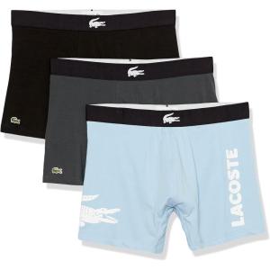 imageLacoste Mens Cotton Stretch Big Croc Print Boxer Briefs 3PackSky MistNoirMidnight Blue