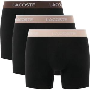 imageLacoste Mens Cotton Stretch Essentials Boxer Briefs 3PackBlack With BiscuitBaguetteBeige Waistbands