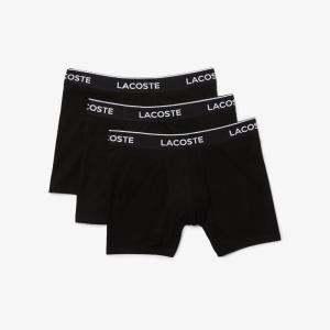 imageLacoste Mens Cotton Stretch Essentials Boxer Briefs 3PackBlack With Black Waistbands New