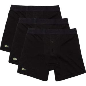 imageLacoste Mens Cotton Stretch Essentials Boxer Briefs 3PackBlack With Black Waistbands and White Wording
