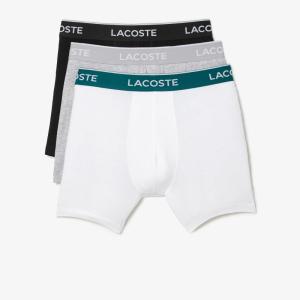 imageLacoste Mens Cotton Stretch Essentials Boxer Briefs 3PackBlackWhiteDove Grey New