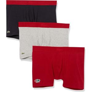 imageLacoste Mens Cotton Stretch Essentials Boxer Briefs 3PackLadybird RedMidnight NavyAluminium Grey