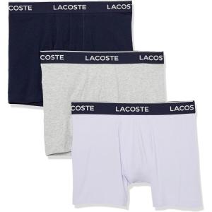 imageLacoste Mens Cotton Stretch Essentials Boxer Briefs 3PackLavenderNavy BlueDove Grey