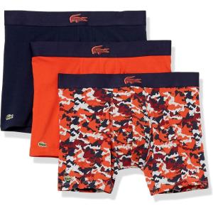 imageLacoste Mens Cotton Stretch Essentials Boxer Briefs 3PackMaroonOrangeDove GreyNavy Blue