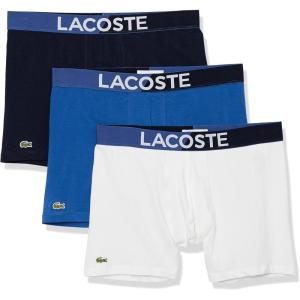 imageLacoste Mens Cotton Stretch Essentials Boxer Briefs 3PackMidnight BlueOcean BlueNatural White