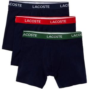 imageLacoste Mens Cotton Stretch Essentials Boxer Briefs 3PackNavy BlueGreenRedNavy