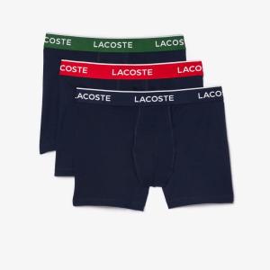 imageLacoste Mens Cotton Stretch Essentials Boxer Briefs 3PackNavy BlueGreenRedNavy Blue