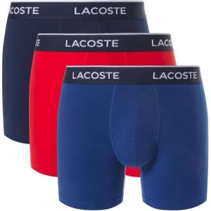 imageLacoste Mens Cotton Stretch Essentials Boxer Briefs 3PackNavy BlueRedDeep Ocean