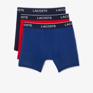imageLacoste Mens Cotton Stretch Essentials Boxer Briefs 3PackNavy BlueRedDeep Ocean New