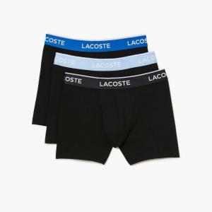 imageLacoste Mens Cotton Stretch Essentials Boxer Briefs 3PackNoirOcean BlueSky MistGraphite