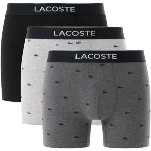 imageLacoste Mens Cotton Stretch Mini Croc Print Boxer Briefs 3PackBlackMidnight SmokeDove Grey