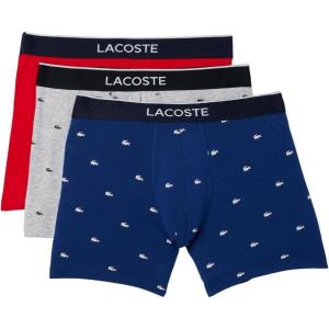 imageLacoste Mens Cotton Stretch Mini Croc Print Boxer Briefs 3PackDeep OceanDove GreyRed
