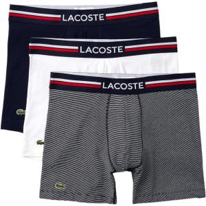 imageLacoste Mens Cotton Stretch Tricolor Waistband Boxer Briefs 3PackDeep Ocean