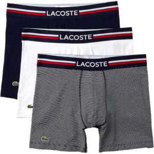 imageLacoste Mens Cotton Stretch Tricolor Waistband Boxer Briefs 3PackNavy BlueWhite