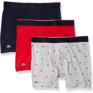 imageLacoste Mens Cotton Stretch Tricolor Waistband Boxer Briefs 3PackRedDove GreyNavy Blue