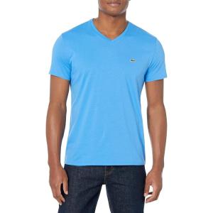 imageLacoste Mens Short Sleeve VNeck Pima Cotton Jersey TShirtBellflower Blue
