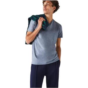 imageLacoste Mens Short Sleeve VNeck Pima Cotton Jersey TShirtLight Indigo Blue