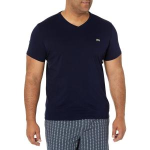 imageLacoste Mens Short Sleeve VNeck Pima Cotton Jersey TShirtNavy Blue