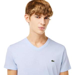 imageLacoste Mens Short Sleeve VNeck Pima Cotton Jersey TShirtPhoenix Blue