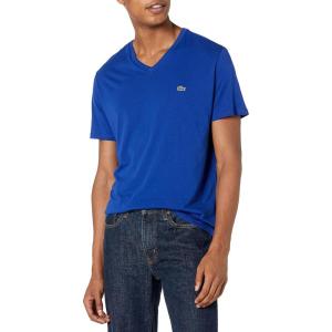 imageLacoste Mens Short Sleeve VNeck Pima Cotton Jersey TShirtPrussian Blue