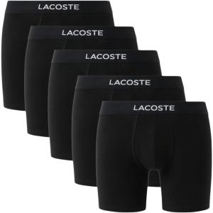 imageLacoste Mens Cotton Stretch Essentials Boxer Briefs 5PackBlack With Black Waistbands