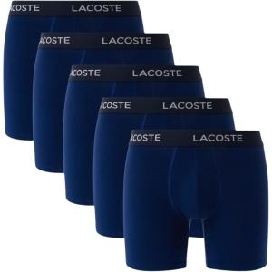 imageLacoste Mens Cotton Stretch Essentials Boxer Briefs 5PackDeep Ocean