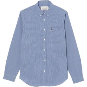 imageLacoste Mens Long Sleeve Checked Gingham ButtonDown ShirtMarinaWhite