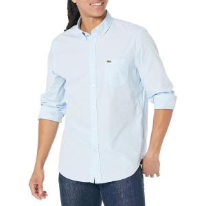 imageLacoste Mens Long Sleeve Checked Gingham ButtonDown ShirtWhiteOverview