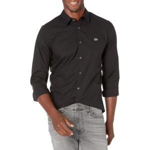 imageLacoste Mens Long Sleeve Solid Slim Fit Poplin ShirtBlack