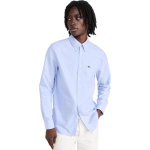 imageLacoste Mens Long Sleeve Solid Slim Fit Poplin ShirtBlue