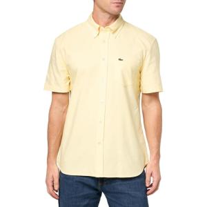 imageLacoste Mens Regular Fit Short Sleeved Oxford ShirtYellowWhite