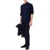 imageLacoste Mens Contemporary Collections Long Sleeve Regular Fit Linen Button Down Shirt with Front PocketNavy Blue