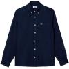 imageLacoste Mens Contemporary Collections Long Sleeve Regular Fit Linen Button Down Shirt with Front PocketNavy Blue