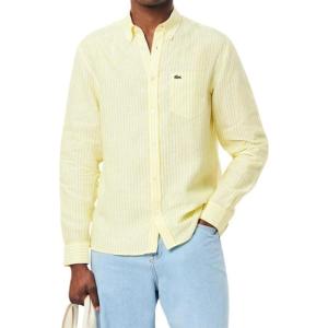 imageLacoste Mens Regular Fit Linen ShirtYellow  White