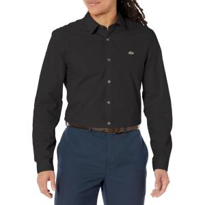imageLacoste Mens Slim Fit Stretch Poplin Long Sleeve Button Down ShirtNoir