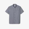 imageLacoste Mens Short Sleeved Regular Fit Gingham Print ShirtWhiteNavy Blue