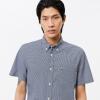imageLacoste Mens Short Sleeved Regular Fit Gingham Print ShirtWhiteNavy Blue